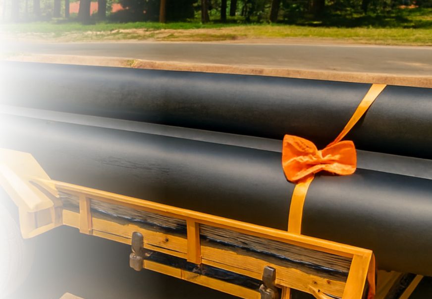 Construction pipes being transported